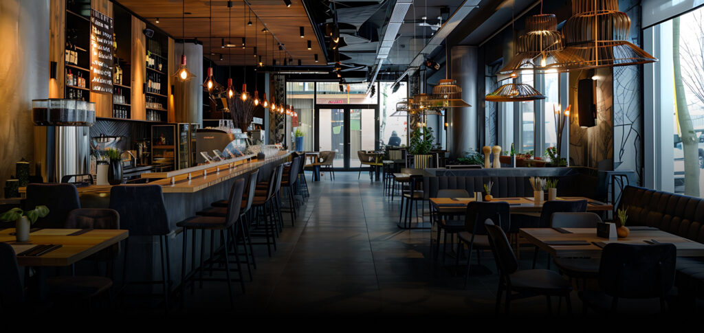 Bar d'un hotel restaurant protégé par des systèmes de vidéosurveillance